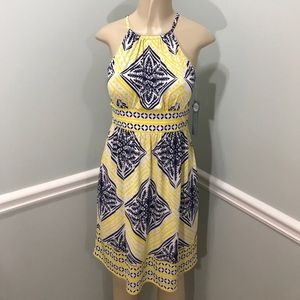 London Times Yellow/Navy Halter Dress NWOT. 8P